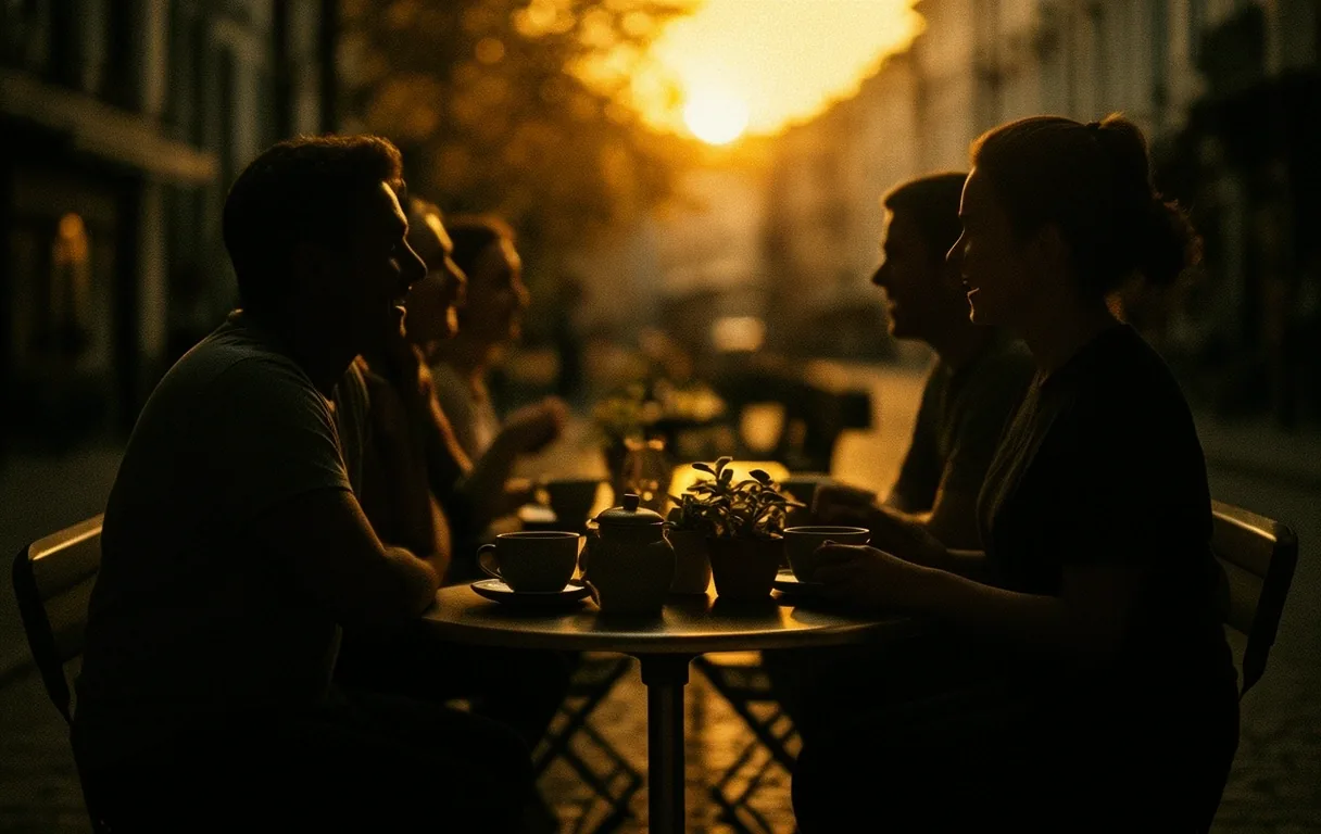 Silhouette persone al caffè